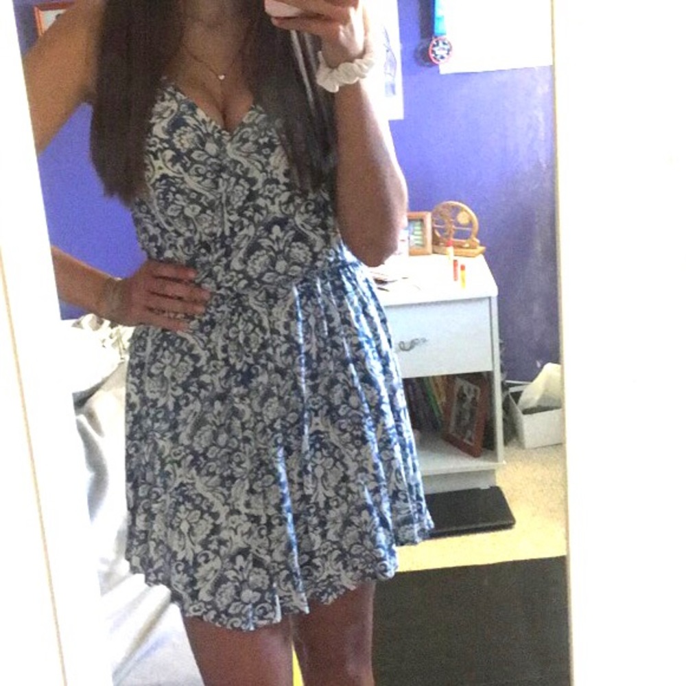 White and blue floral dress